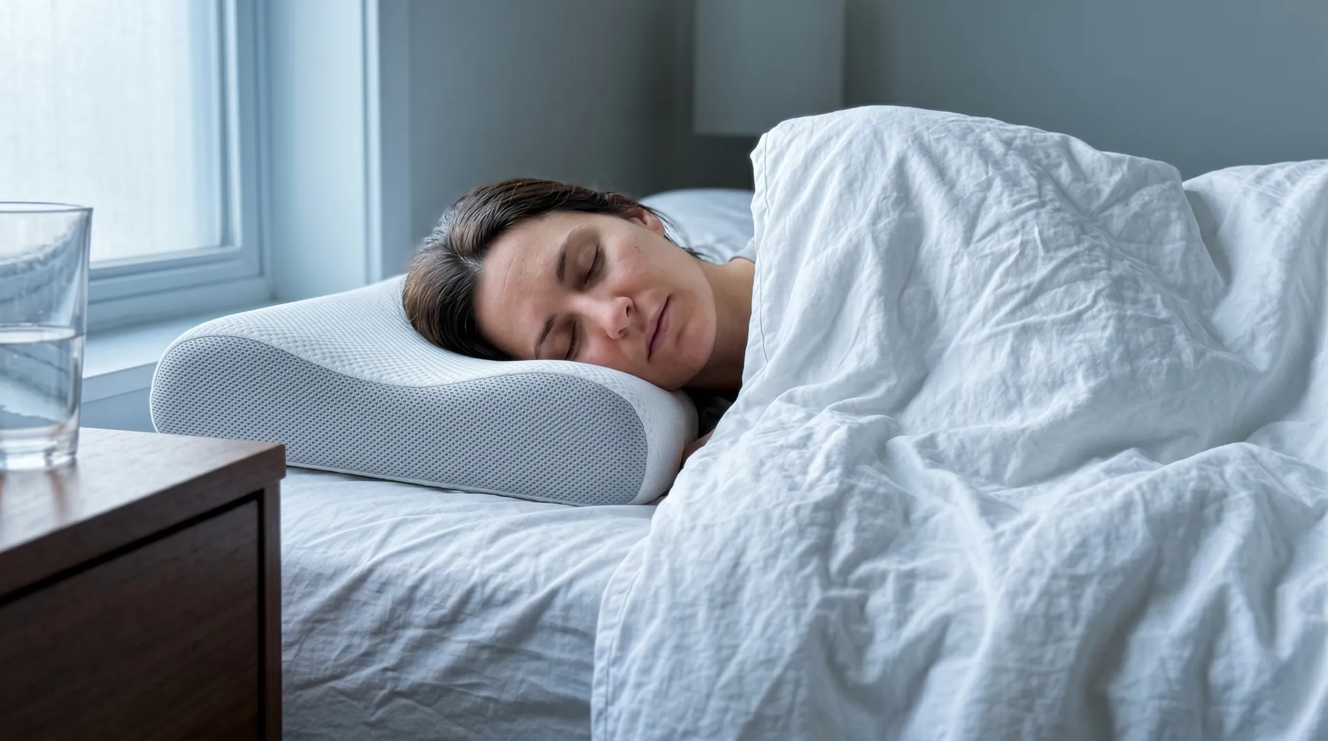 Person sover på siden med korrekt nakkestøtte